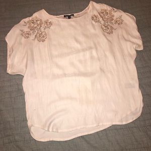 Cream polyester blouse with flower detail